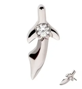 Dagger Clear CZ Threadless Titanium Top