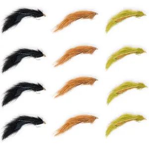 Floating Feather Supply Pine Squirrel Leech Fly 12 Pack – Brown Black Olive Trout Size 12