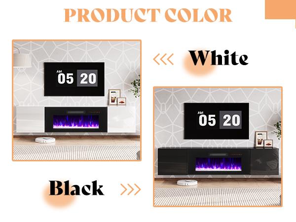 [Ships in 2 Boxes] AMERLIFE Floating TV Stand with Electric Fireplace, High Gloss Finish Wall Mounted Fireplace Entertainment Center with Storage/Best Gift Ideas/Christmas Gifts