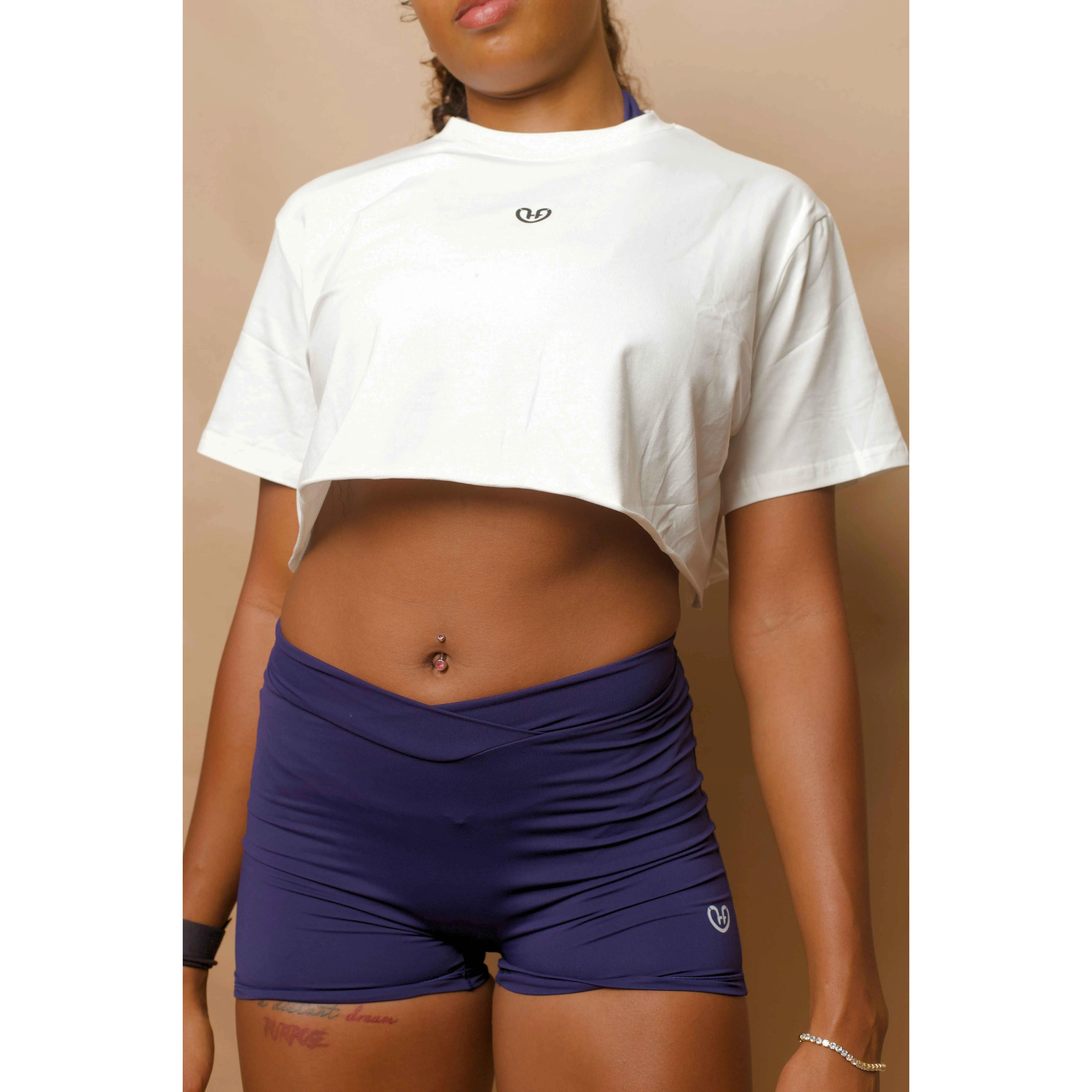 White Independent Crop Tee - Premium Nylon Spandex Fabric True to Size Fit for Active Lifestyle Comfortable & Stylish Design