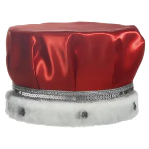 Anderson’s Majestic Red Satin King Crown with Silver Sequin Band and Faux Fur Trim, for Prom, Homecoming, Winter Formal, Pageant, Wedding, Anniversary, Birthday, Mardi Gras, Theater, Holiday Events