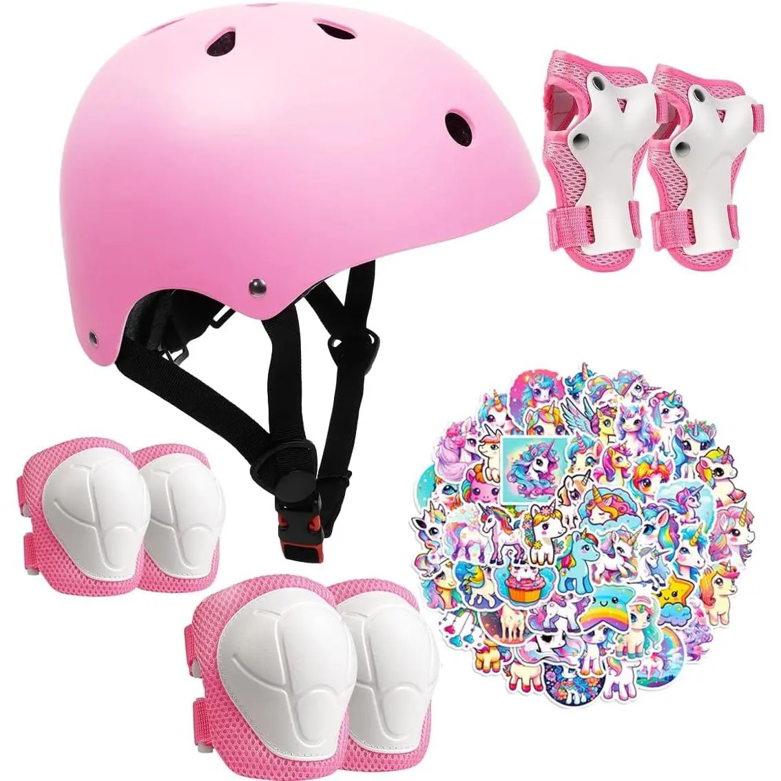 Adjustable Lightweight Reflective Kids Bike Helmet Set - CPSC Certified, No-Scratch Straps, Knee-Elbow-Wrist Pads, Blue Toddler Helmet for 2-14 Age Girls, Bike/Skate Protective Gear for Scooter Rollerblading, Straps No Scratch