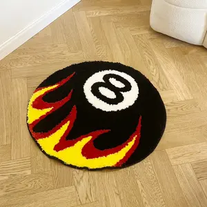Flame Carpet Rug, Fluffy Rug, Trendy Round Mat for Entrance Doorway, Anti-Slip Durable Bedroom Decor, Casual Style Floor Covering