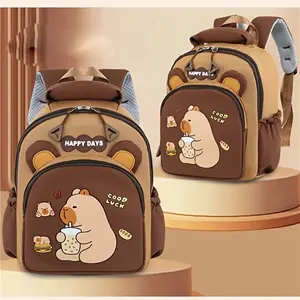High-Quality Fabric Capybara Print Large Capacity Backpack Contrast Color Adjustable Strap Lightweight Polyester Lined with Applique Details for Daily College and Travel Part