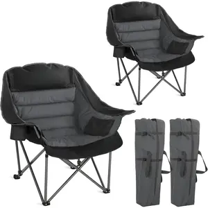 Oversized Camping Chairs Set of 2, Padded Camping Chair Heavy Duty Lawn Chairs for Adults, XL Foldable Camp Chair for Outdoor Sports, Baseball, Wide Seat Support 450LBS - Black and Grey
