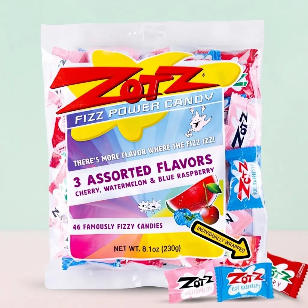 ZOTZ Fizzy Sour Hard Candy Bulk 46 Pack Assorted Cherry Watermelon Blue Raspberry Italian Nostalgic Party Favor Sweets
