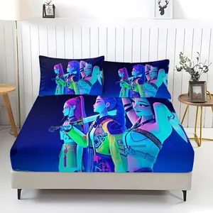 3pcs Cyberpunk Character Fitted Sheet Set, Vibrant Neon Hues Sci-fi Design. Securely Fits Mattresses, Includes 1 Fitted Sheet & 2 Coreless Pillowcases. Ideal For Sci-fi Fans Bedroom Decor.