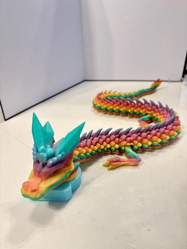 3D Printed Articulated Crystal Dragon, Glow In The Dark Fidget Toy