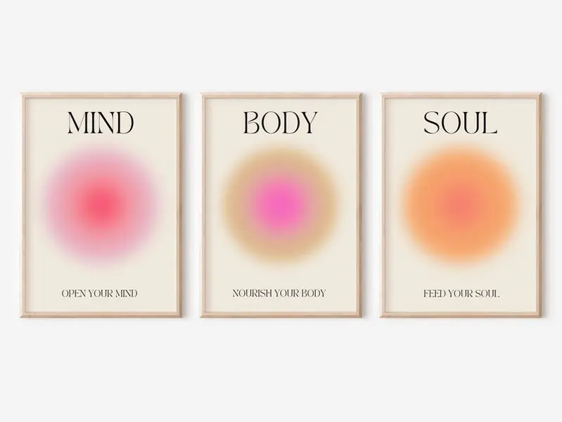 Positive Aura Posters Set Of 3, Spiritual Poster, Grainy Gradient, Gradient Print, Colourful Aura Poster, Trendy Wall Art