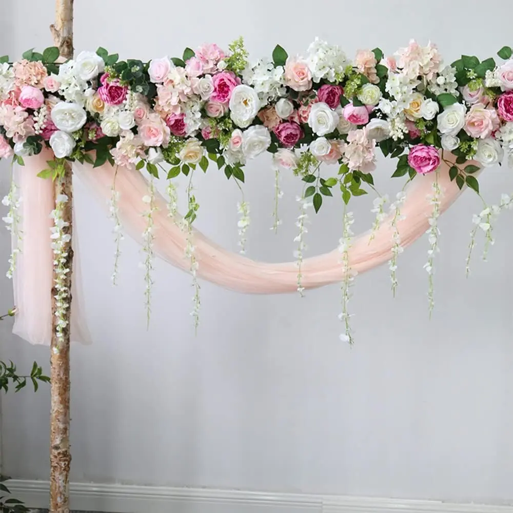 100cm Artificial Rose Flower Backdrop Artificial Silk Flower Silk Decorative Faked Flower Wedding Row Decor Centerpiece Table Wedding Arch Flowers Rose Panel for Wedding Party Fruit Plant Plastic Decoration Pack Wall Ornaments Pink