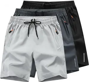 3-Pack Quick-Dry Gym Shorts for Men with Zipper Pockets - Lightweight Breathable Fabric for Athletic Training and Workouts Premium, Drawstrings, Multi-Size