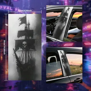 Premium 2PCS Car Decals, B-Pillar Stickers, Mysterious Foggy Pirate Ship Design, for Glass, Metal, Plastic, Ceramic & Wooden Surfaces, Anime, Fantasy, Animal, Space & Cartoon Themes, Rectangular, Semi-Matte Finish.