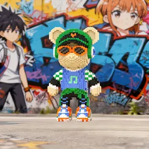 Wwjd Valentine's Day Hip Hop Parkour Music Bear Building Blocks 3D DIY Construction Puzzle Model Stress Relief Toy, Indoor Decoration Gift