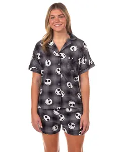The Nightmare Before Christmas Pajamas Women's Jack Plaid Notch Collar Sleep Set