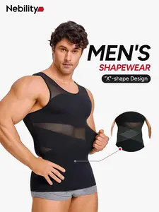 【LIVE-Only】Nebility Men's Summer Thin Shapewear Tanktop - Menswear Mesh Tummy Control  Breathable High Elasticity  Seamless Sports Compression Vest Fitness