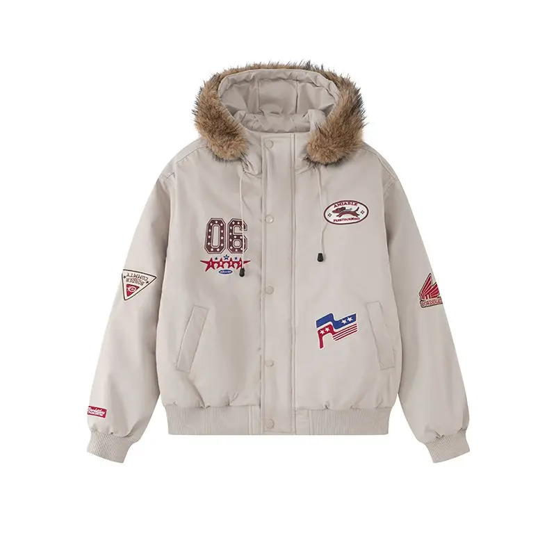 F426 Official Store Retro Hooded Fur-Collar Parka Padded Bomber