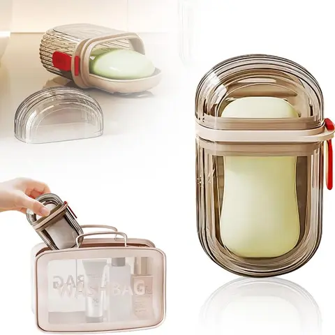 Durable Hard Plastic Detachable Oval Travel Soap Case with Lid (Set of 2) - Leak-Proof Soap Saver Box, Efficient Drainage for Bathroom Organization, Travel, Gym