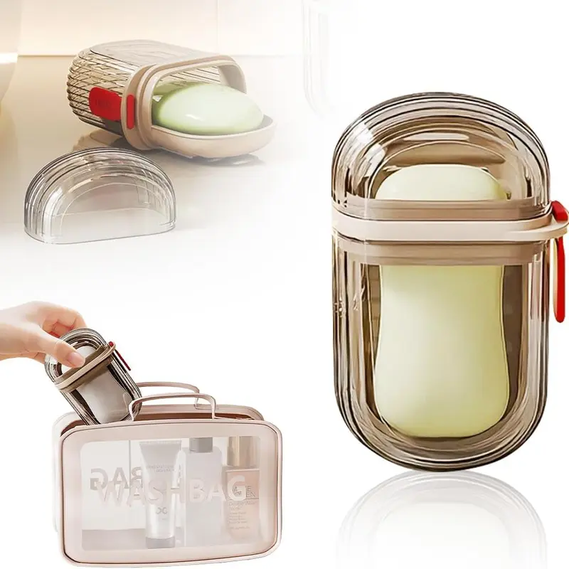 Durable Hard Plastic Detachable Oval Travel Soap Case with Lid (Set of 2) - Leak-Proof Soap Saver Box, Efficient Drainage for Bathroom Organization, Travel, Gym