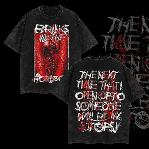 [Baby Gang] Autospy Star Bring Me The Horizon Heavy Metal Washed Shirt Unisex Oversize Rock Band Cotton T-shirt Gift For Rock Music Lovers Gothic Punk Emo Grunge Y2K Outfits Vintage 90s Graphic Tees Graphic Streetwear T-shirt BMTH Merch