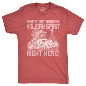 Mens Ive Got Your Holiday Spirit Right Here T Shirt Funny Xmas Rude Santa Claus Tee for Guys Mens Funny T Shirts Cool Vintage Fashion T-Shirt Gift Classic Menswear Christmas Apparel for Men Funny Sarcastic Red -