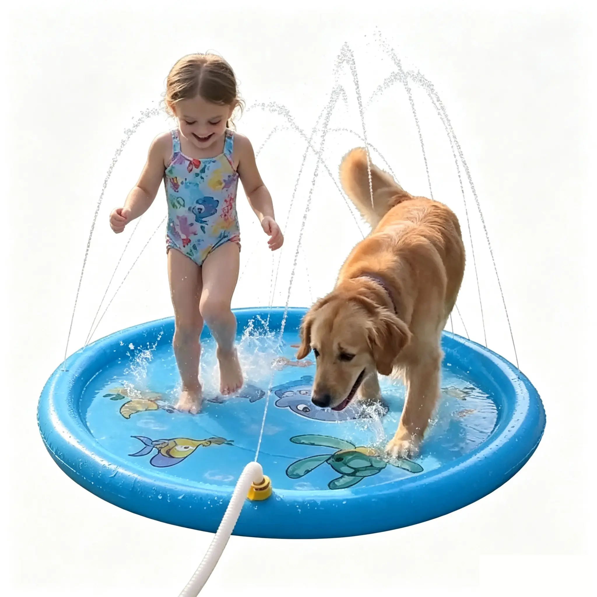 40" Extra Large Non-Slip Thick Splash Pad, Baby Play Mat & Backyard Pool, Kids Toys & Dog Pool, Summer Outdoor Waterplay Sports Gear for Ages 3-12 Boys Girls (Blue), Bpa Free, 30-Second Quick Activation