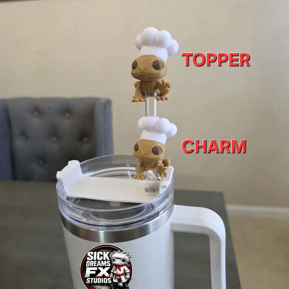 Puerto Rico Coquí with Chef Hat 3D Straw Topper Or Charm (Tumbler Not Included)