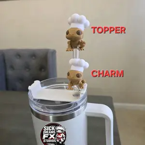 Puerto Rico Coquí with Chef Hat 3D Straw Topper Or Charm (Tumbler Not Included)