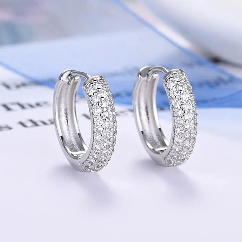 Full Paved Cubic Zirconia Huggie Hoop Earrings, Minimalist Plain Circle Hoop Jewelry, Trendy Small Dainty Round Ear Rings for Daily Casual Stackable Piercing Accessories
