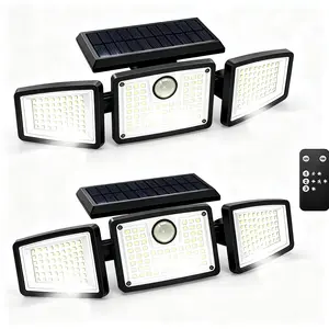 Solar Powered LED Security Lights with Remote – 2 Pack Motion Sensor Floodlights for Garage, Long Driveway & Backyard