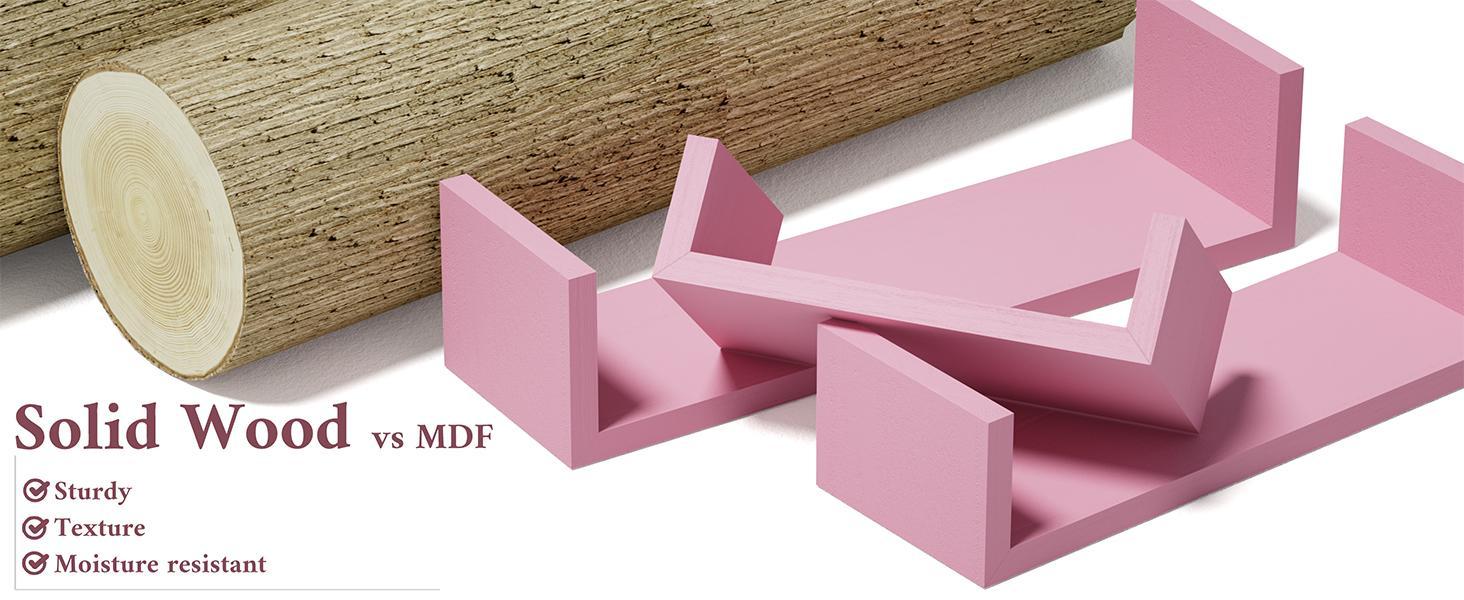 Floating Shelves Wall Mounted, Solid Wood Wall Shelves, Pink Floating Shelves Wall Mounted, Solid Wood Wall Shelves, Pink