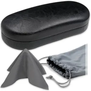 - Large Sunglasses Case - Hard Glasses Case Holder w/Pouch & Cloth - Eyeglass Case Aviator Frames Men & Women