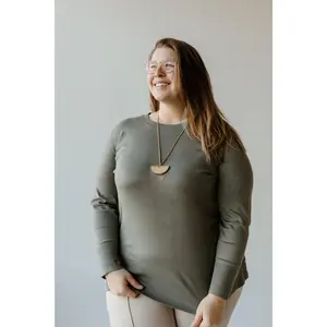 Women's Basic Casual Long Sleeves Knit Top - Nylon-Viscose Smooth Flat Fabric, Fits Most Body Types, Evergreen Fog Tunic Sweater