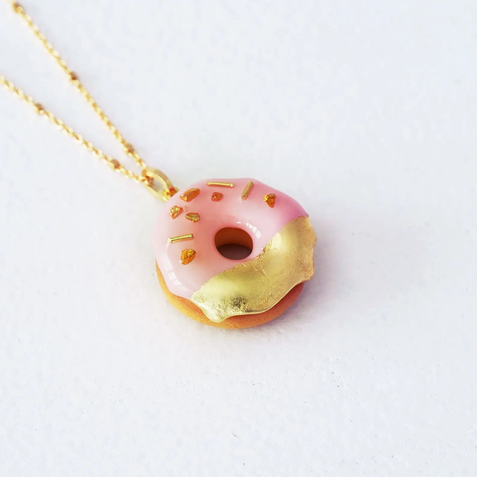 Gold & Pink Donut Necklace - Elegant Design with Donut Pieces and Gold Accents