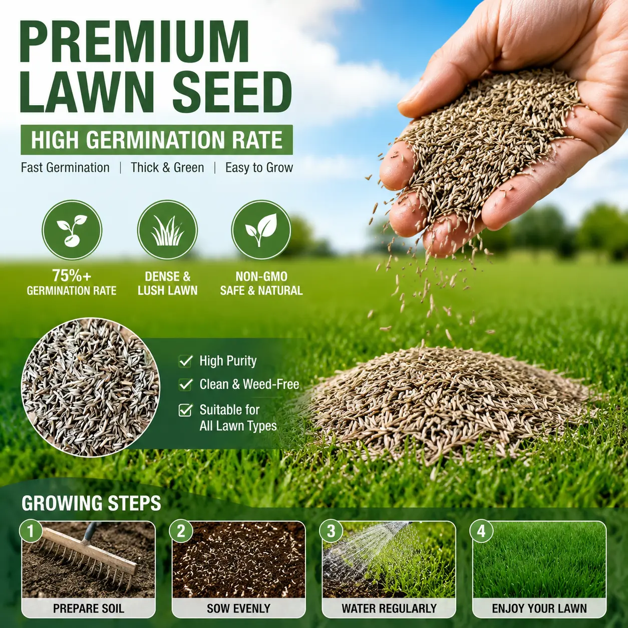 【 PetalPit】All-Purpose Grass Seeds - Wear-Resistant & Insect-Resistant, Suitable for Park/Yard/Football Field, Easy to Plant