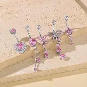 Belly Rings-Waist Chain Set for Women Double Waist Chain-Piercing Clip on Belly Button Rings Stainless Steel Belly Button Ring Earrings Butterfly Heart for Fashion