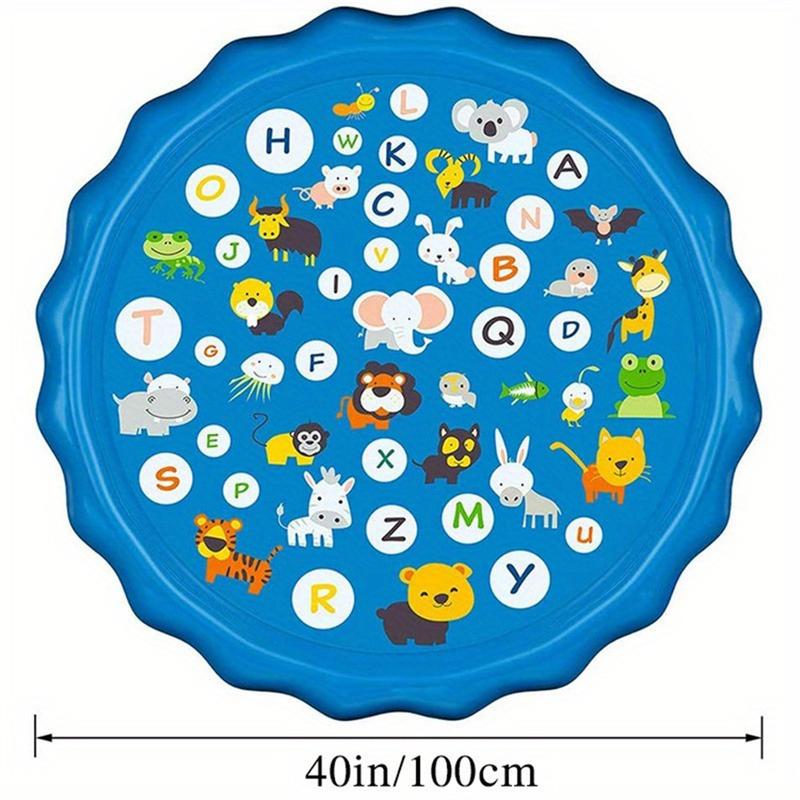 Extra-Large 39" Splash Pad & Kiddie Pool - Colorful Alphabet & Animal Spray Toys, Durable PVC, Ideal for Ages 3-5, Portable Summer Fun for Backyard & Lawn, Cartoon Spray Mat, Educational Toys, Letter Learning, Summer Play, Backyard Fun, Inflatable