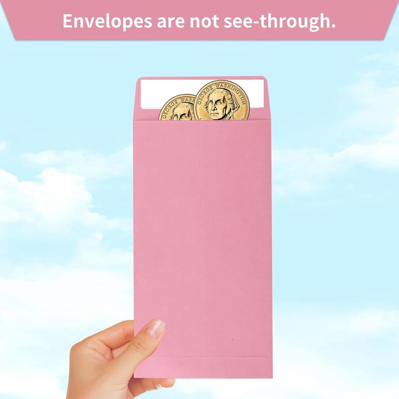 Pink 100 Cash Envelopes 3.5 x 6.5 inch,Coin Self Seal Envelopes For Savings plan,Money Envelopes for Cash,coin,Check and Small items redit Card,Seed