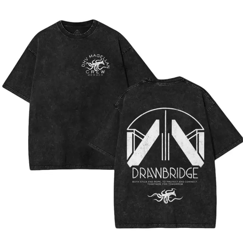 Death Stranding 2 Drawbridge RPG Game Washed Tshirt Oversize 2 Sided Cotton unisex graphic game movie Tops Soft graphic tee game acid wash