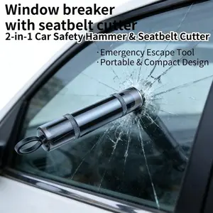 New Car Safety Hammer with Seatbelt Cutter, 2-in-1 Emergency Escape Tool, Underwater Window Breaker with Free Test Glass and Storage Base