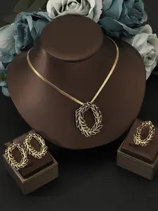 3 Piece Set Olive Leaf Ring Snake Chain Necklace Earrings Ring Set, Women's Luxury Wedding Party Jewelry Gift