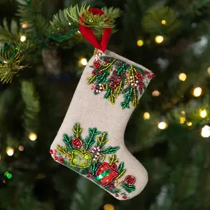 Stocking Ornament with Beaded Gifts