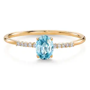 Gem Stone King 10K Yellow Gold 6X4MM Oval Gemstone Birthstone and Lab Grown Diamond Engagement Ring | Wedding Anniversary Promise Gold Ring for Women | Sizes 5-9