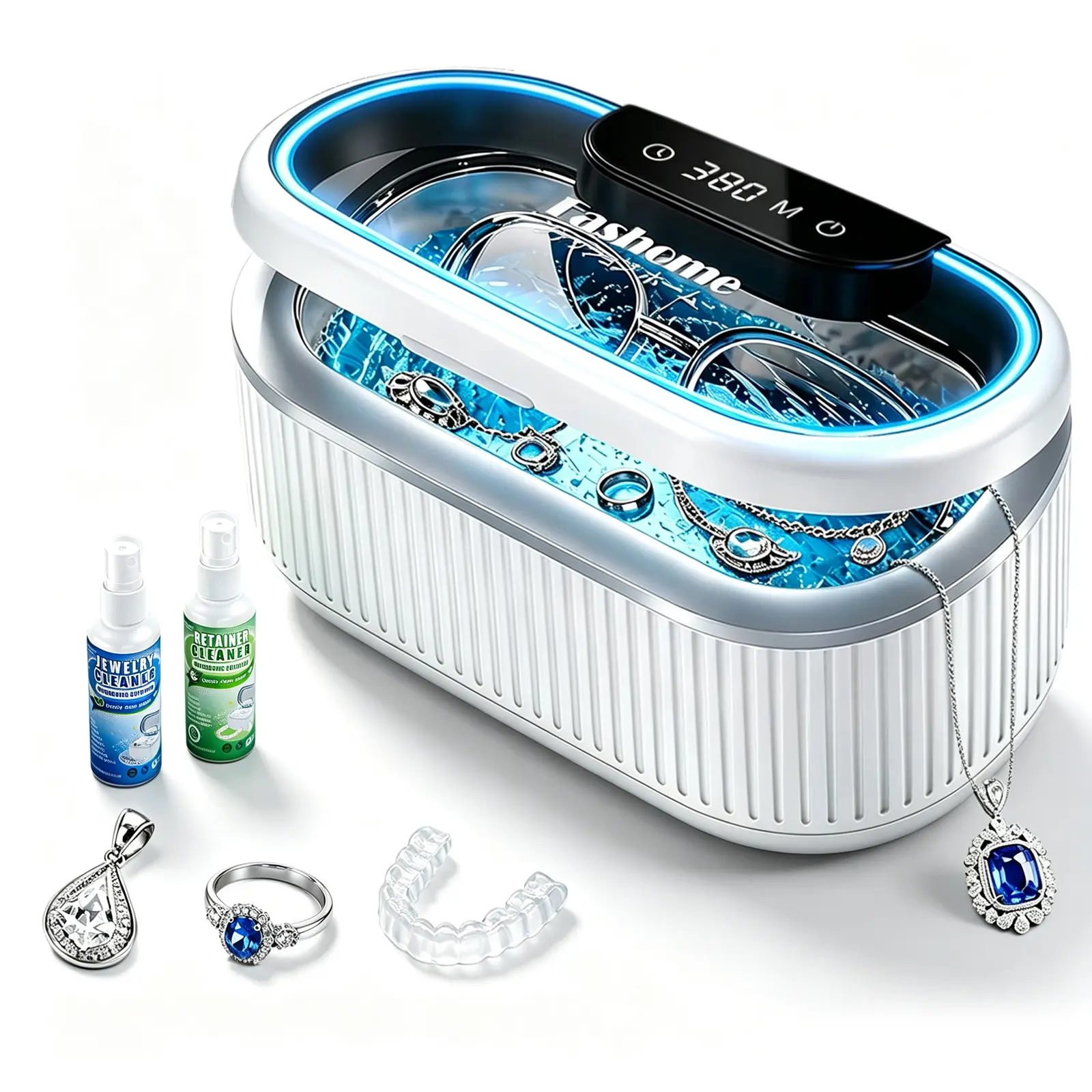 Portable Ultrasonic Jewelry and Denture Cleaner 45kHz Ultrasonic Jewelry Cleaner Set, Professional Sonic Cleaner for Rings, Necklaces, Diamonds, Earrings & All Fine Jewelry