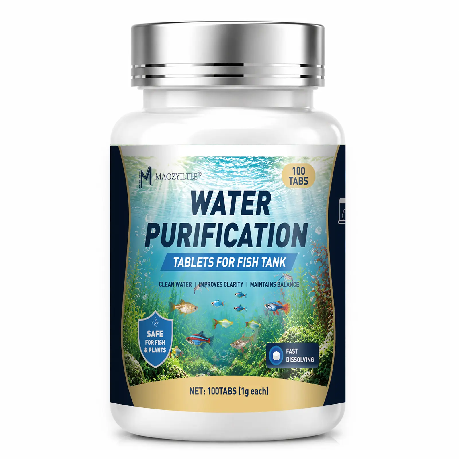Aquarium Water Purification Tablets (100 Count) | Fast-Dissolving Fish Tank Clarifier | Clears Cloudy Water | Safe for Fish & Plants