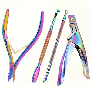 Stainless Steel Nail Care Set, 4 Counts/set Edge Cutters, Cuticle Pusher, Cuticle Remover, Nail Clipper, Manicure & Pedicure Tool for Home & Salon Use