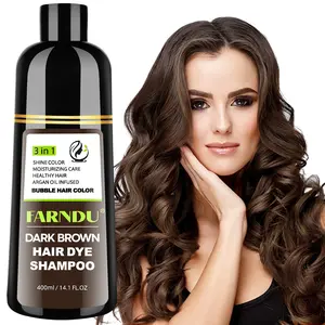 FARNDU Hair Dye 3-in-1 Shampoo, Cover Gray Hairs, 10-15 Mins Hair Coloring, Plant Extracts, Long Lasting, Mild, Dark Brown (400 mL)