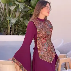 Heritage Mosaic Tapestry Kaftan - Purple Embroidered Dress with Colorful Mosaic Design
