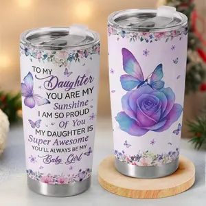 [BNB Gift 2025] To My Daughter 20oz Tumbler – Heart Tree Design with Love Letter Message, Meaningful Gift from Mom for Birthday, Graduation, Christmas or Everyday Use