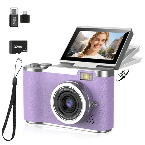 Compact Retro Entry-Level Point & Shoot Digital Camera - Automatic, 8x Zoom, CCD Sensor, 180° Flip Screen, 22f/, 32GB SD Card, 960p Video, AVI Support, Portable, Ideal Student Gift for Christmas
