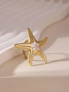 Girls Gold Starfish Pearl Ring Unique And Stylish Design Full Of Luxury Vibe  3（）